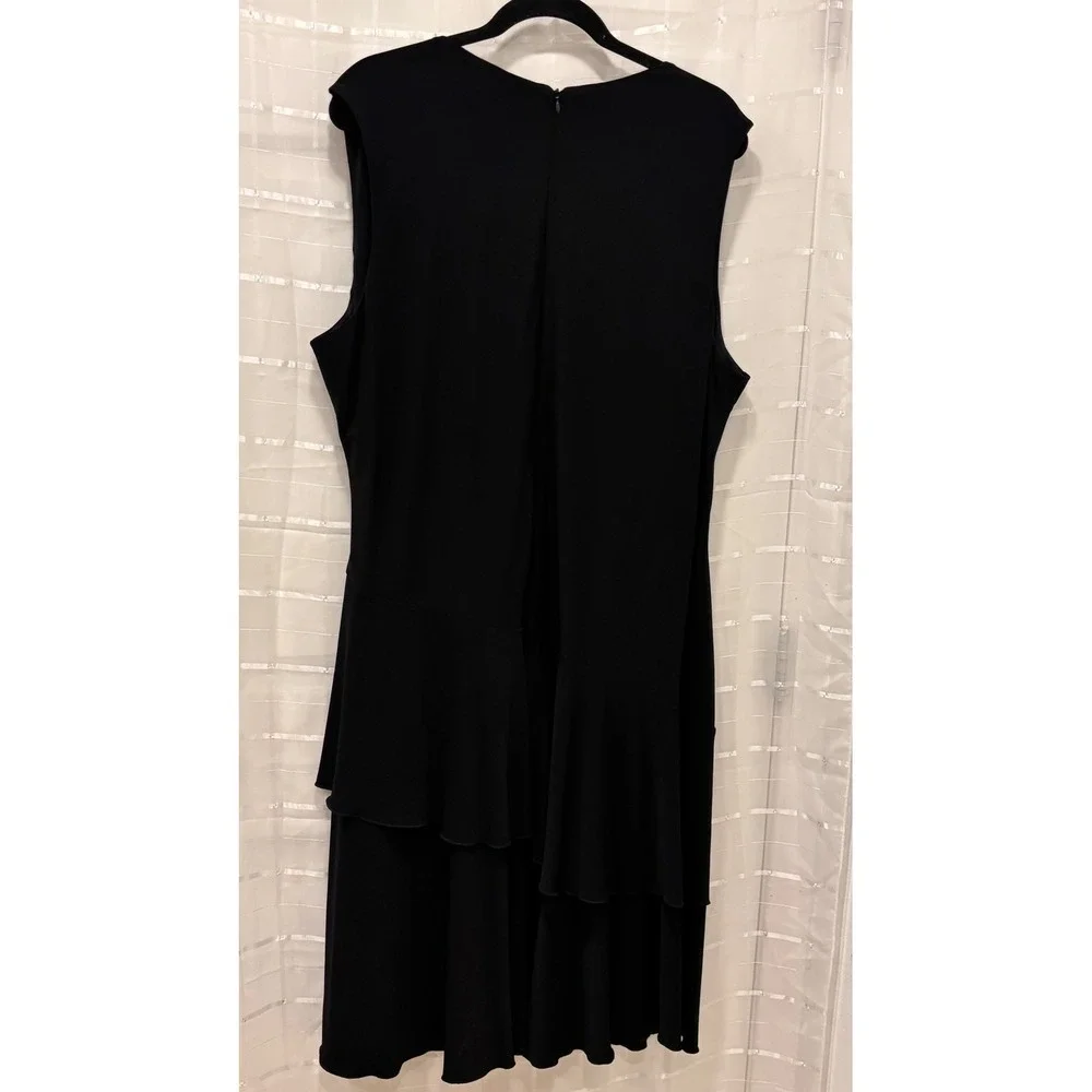 Luxe by Carmen Marc Valvo Black Draped Tiered Ruffle Cocktail Dress PlusSize 22W